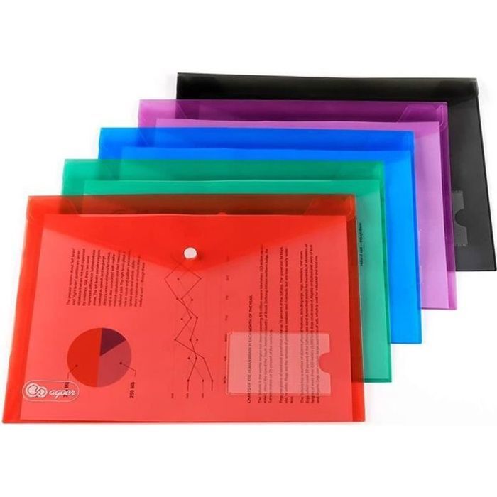 20 Pochettes Plastique A4 Extensibles Avec 2 Boutons Et 11 Trous - Porte-Documents Transparents Pour Bureau Et École