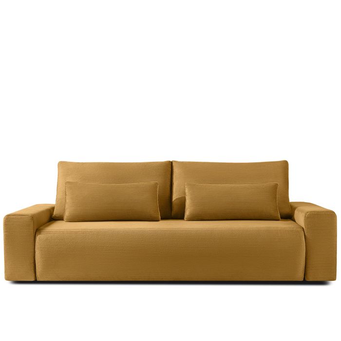 MOLLIS Canapé-lit 3 places Jaune en Velours côtelé avec rangement - L 250 x P 108 x H 93 cm
