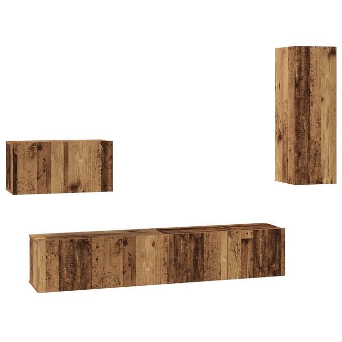 Meuble TV mural 4 pcs - armoires suspendues Bois ancien Moyen Bois Ingénieur - Porte(s) RUI07 6177