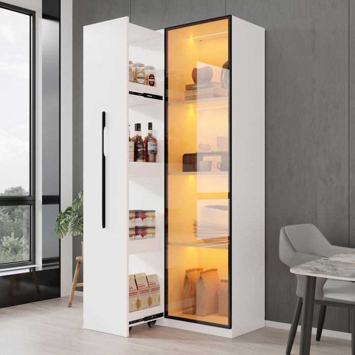 Vitrine - MODERNLUXE - 70x40x160cm - Porte verre trempé - LED - Blanc