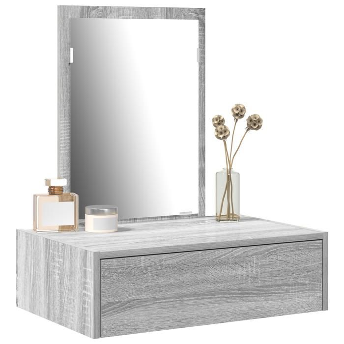 Coiffeuse murale - vidaxl - Gris Sonoma - 60x40x70 cm - Tiroir intégré - Miroir plat - Bois dingénierie - Montage mural