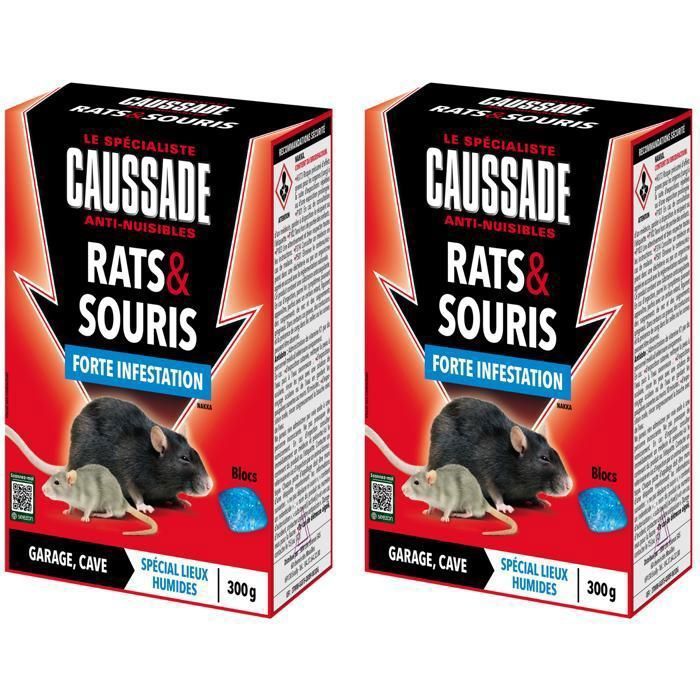 CAUSSADE Anti Rats & Souris - Forte Infestation - Lieux Très Humides - 20 Appâts Blocs - 2x300g CARSBL300NX2
