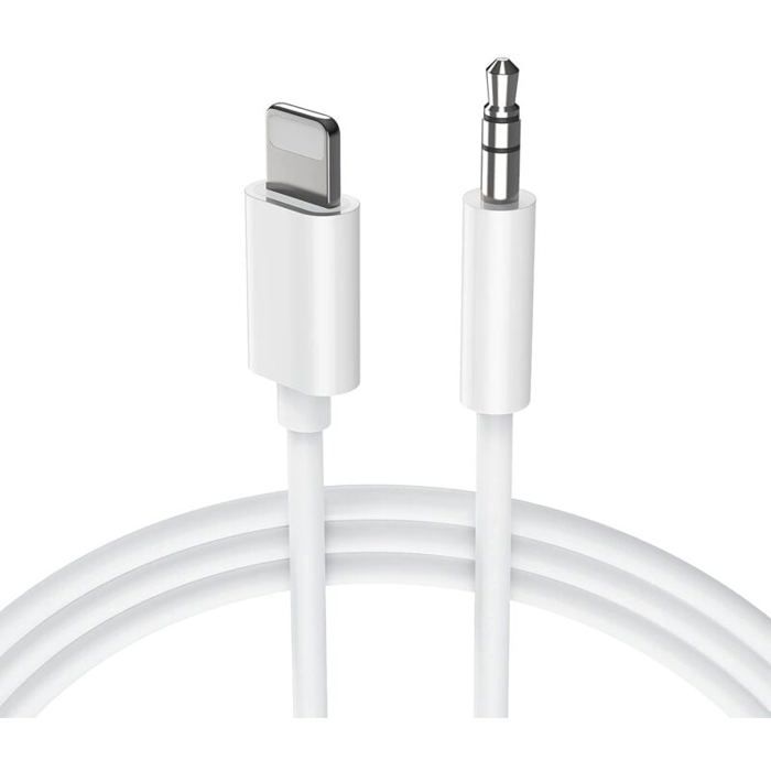 Câble audio auxiliaire voiture - OKZ® - 1M - Blanc - Jack 35mm stéréo - Compatible iPhone 14/13/12/11/X/8/7 - Hi-Fi