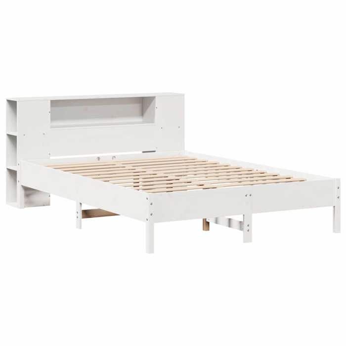 2 Places - Lit bibliothèque double - VIDAXL - Tête de lit rangement - blanc 140x200 cm - Bois pin massif FR_002179910