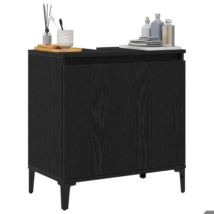 Black FridayArmoire pour lavabo de bain - Meuble sous vasque - Etagère de Salle de Bain - Chêne noir 58 x 33 x 60 cm 03_16807618