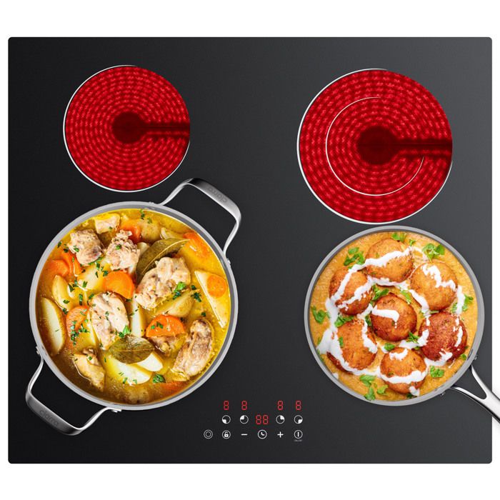 CDV Plaque Vitrocéramique 4 Foyers 6600W – 59 x52 cm – Encastrable – 9 Niveaux – Sécurité Enfant CDVER66BB