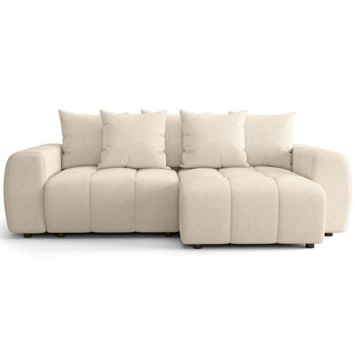 Canapé dangle convertible réversible 4 places avec coffre en tissu chenille beige - Rivoli