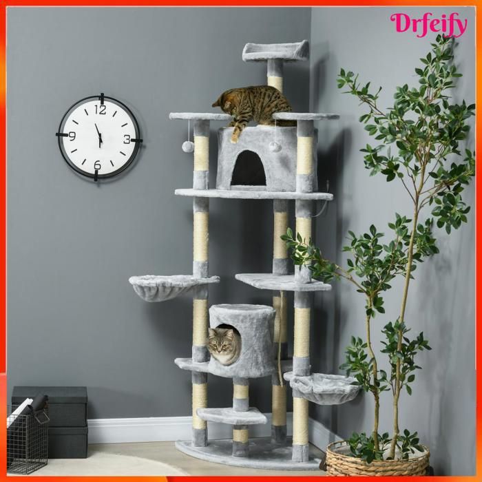 Comparer les prix de Arbre à chat - AKOZON - 8084 - XXL 200 cm - Gris beige - Multi-plateformes & griffoirs