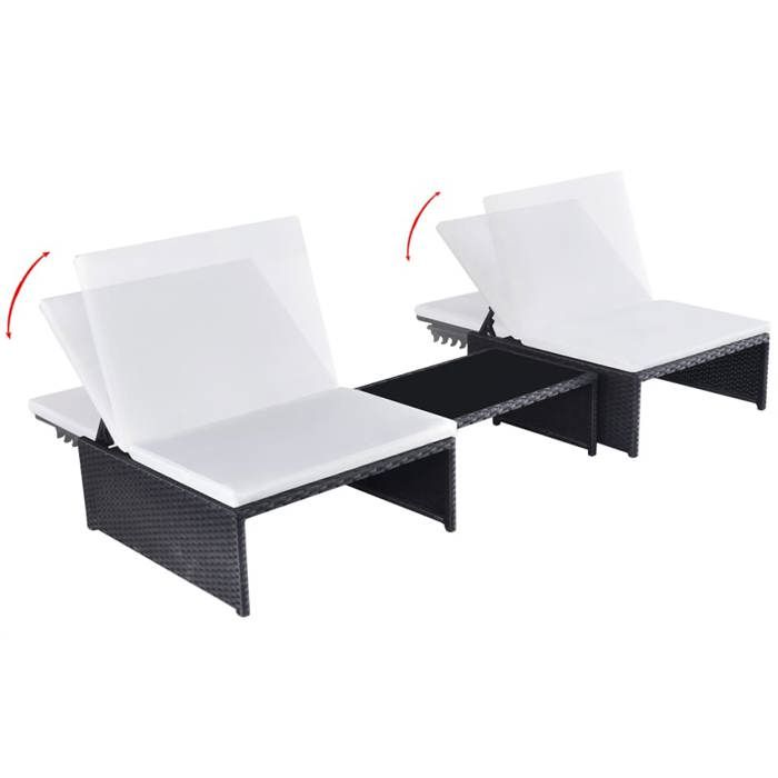 En PromotionChaises inclinables de jardin lot de 2SHIELD Fauteuil long de piscinearrière-cour et table résine tressée 65x68x(