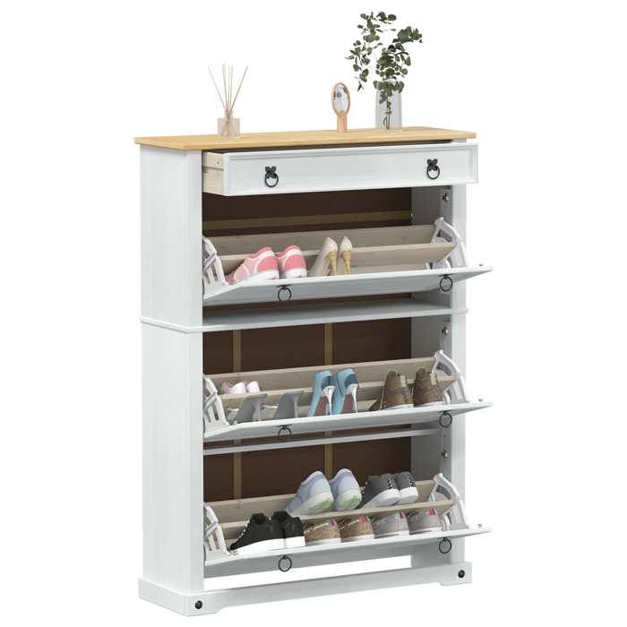 Blanc Cabinet à chaussures 1 pc - ZENCORE - Organisateur chaussures - Pour couloir - Corona Blanc 99x32x138cm Pin massif 476523 Blanc Cabinet à chaussures 1 pc - ZENCORE - Organisateur chaussures - Pour couloir - Corona Blanc 99x32x138cm Pin massif 476523