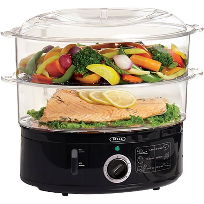 Cuiseur vapeur électrique - EVERWOL - Deux niveaux de cuisson - Paniers empilables - Base amovible - Capacité 7 L