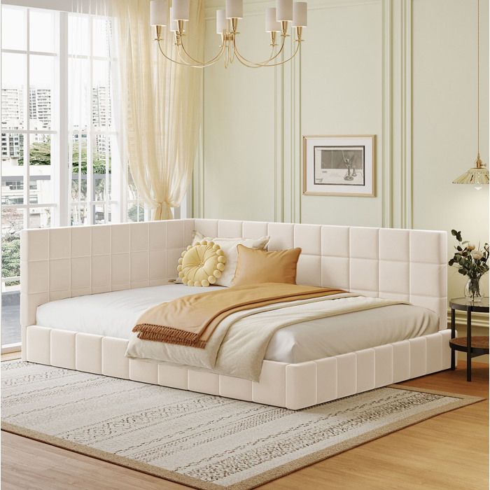 ULEVR lit de jour 140 x 200 cm beige en velours convertible lit canape avec sommier a lattes et dossier reversible