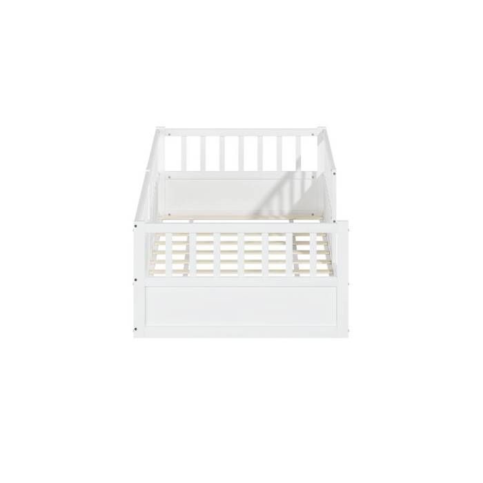 Lit enfant 90x200cm avec barrières de sécurité et sommier à lattes structure en pin blanc pour chambre Style Enfant