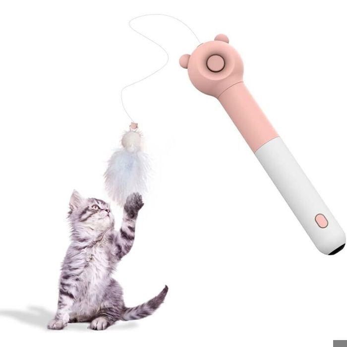 Jouets Interactifs pour Chat avec Pointeur LED Interactif Jeu Chat Plume Rétractable Baguettes de Teaser Jouets pour lEntraî