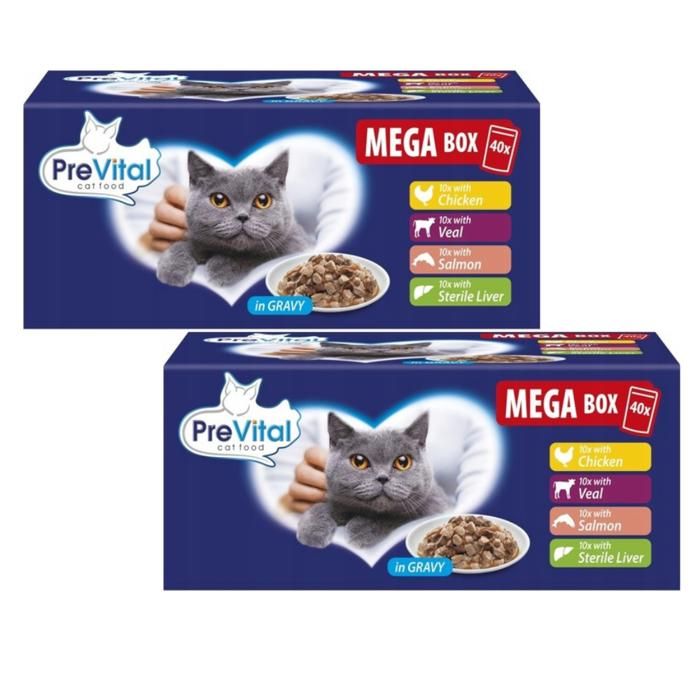 PREVITAL sachets de saveurs assorties pour chats boîte de 2 x 40 sachets de 100 g