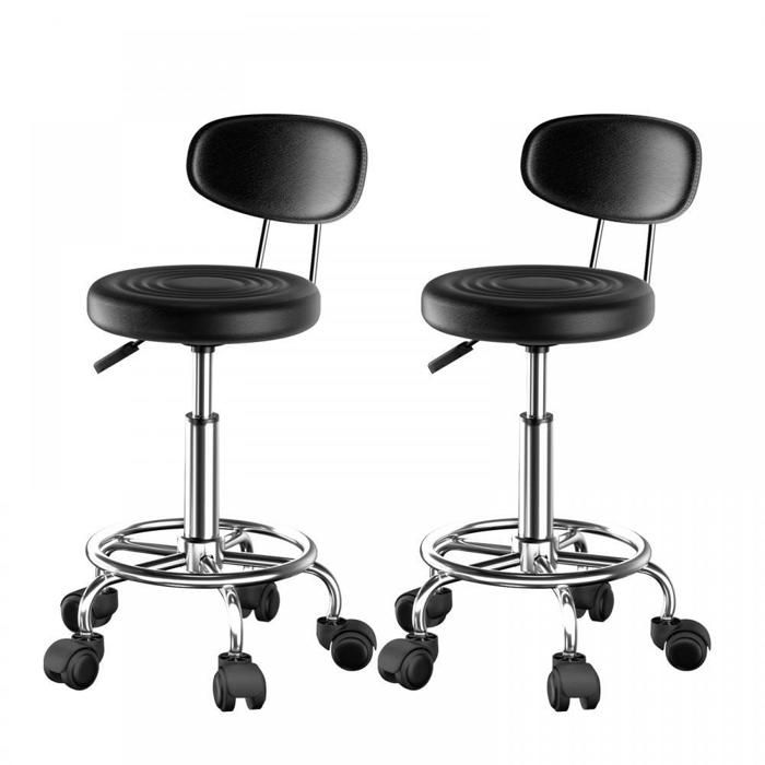 MIPAN. Tabourets de Bar Lot de 2 Chaises de Bar en PU Hauteur Réglable Avec Dossier et Repose-Pieds Noir