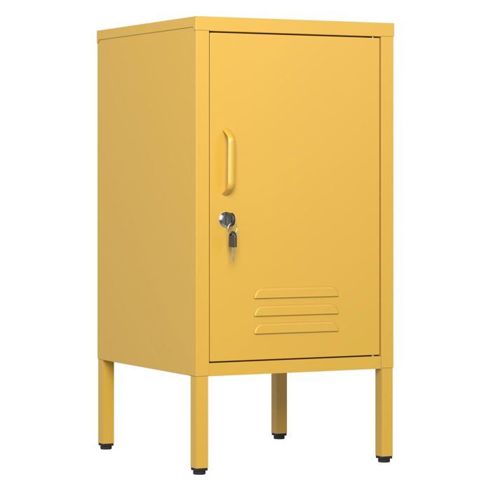 Table de Chevet Moderne en Métal avec Porte Verrouillable 2 Étagères Réglables Design Antichute 70x35x38 cm Orange