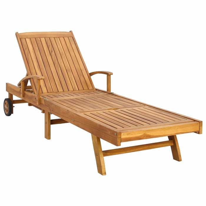 Transat 1-personne - vidaXL - bois de teck massif - marron - 195 x 68 x 30 cm - résistant à leau - protection UV 9291390