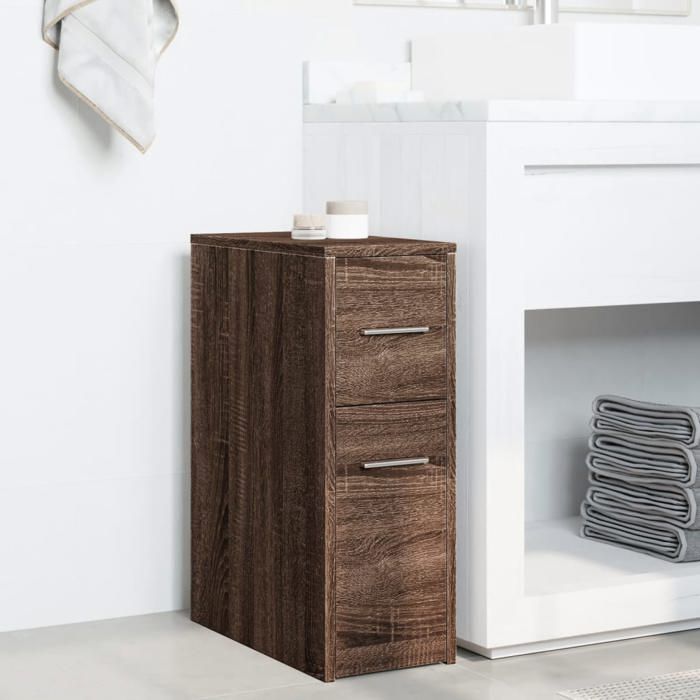 Armoire de bain - Armoire de salle de bain étroite avec roulettes - vidaXL - Chêne marron - bois dingénierie - 22 x 44 x 61 5 cm 9