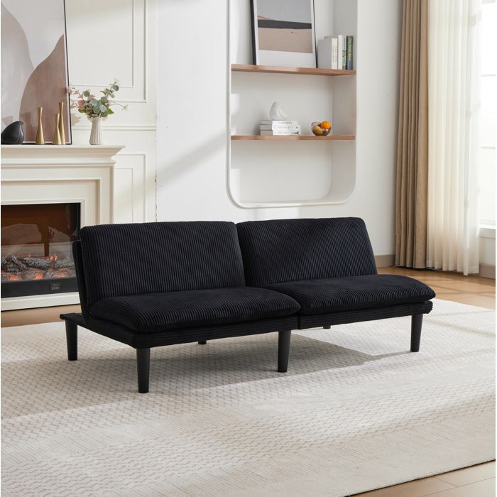 Canapé convertible 2 places noir dossier réglable 3 positions velours côtelé sans accoudoirs 167 cm ORVRYN