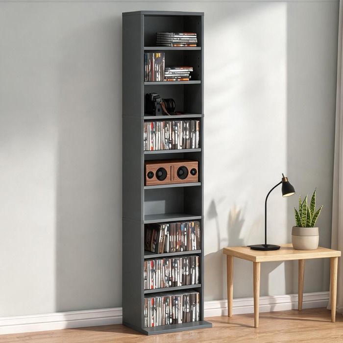 Meuble de rangement en panneau de particules gris pour CD et DVD capacité 260 CD design compact