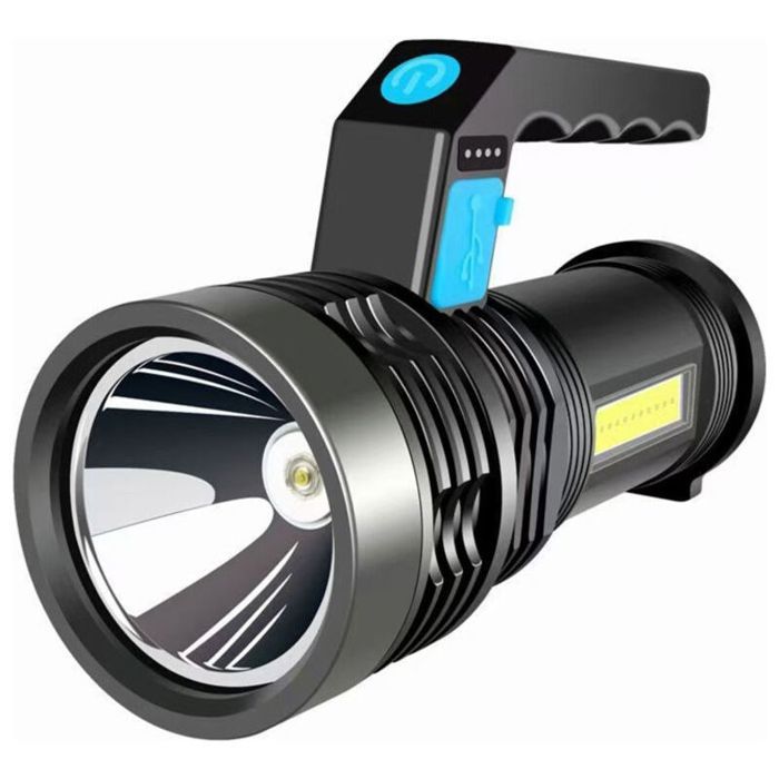 Lampe torche rechargeable puissante - Double source LED Longue portée - Extérieur et maison - Noir