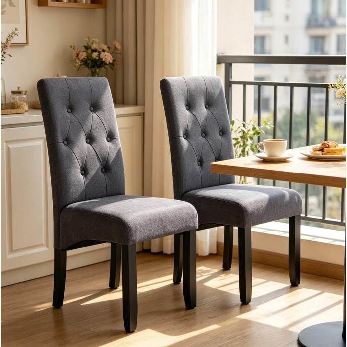 VUENOR Chaise de salle à manger lot de 2 gris foncé dossier haut tissu et bois
