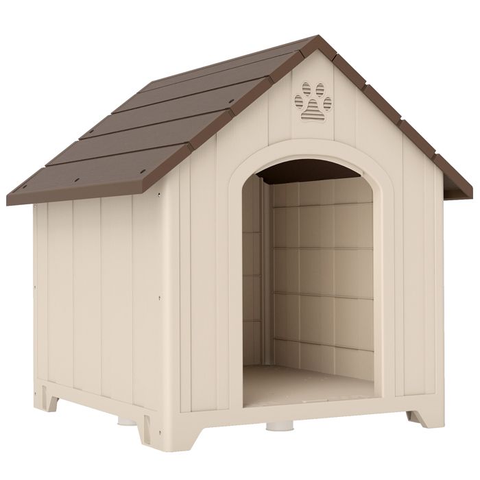 FSX Nichoir surélevé pour chiens avec toit incliné et entrées dair en PP 88x78x89 cm beige et marron foncé