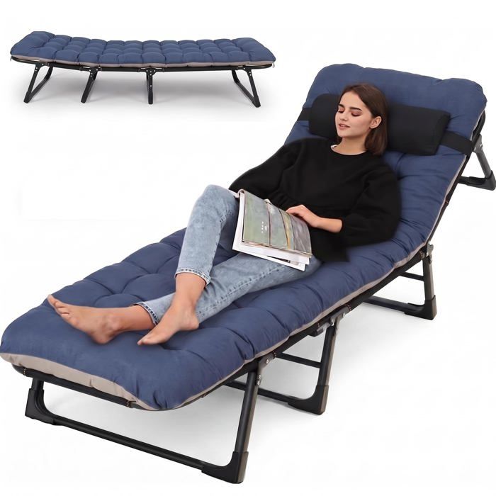 Lit de camp adulte pliable 66 93×22 05po matelas respirant amovible cadre acier inclinable 5 positions charge 400lb