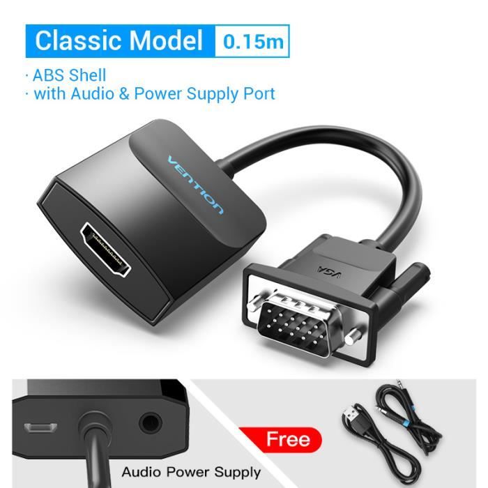 Adaptateur VGA / M + Audio jack 3.5 + USB vers HDMI / F - Noir - 0.15 m