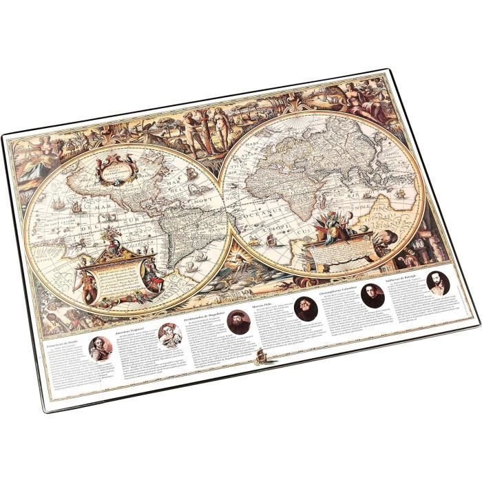 Sous-main Carte Du Monde Vintage 40x90 Cm - Antidérapant, Imperméable, Bords Cousus, Pour Bureau Et Gaming