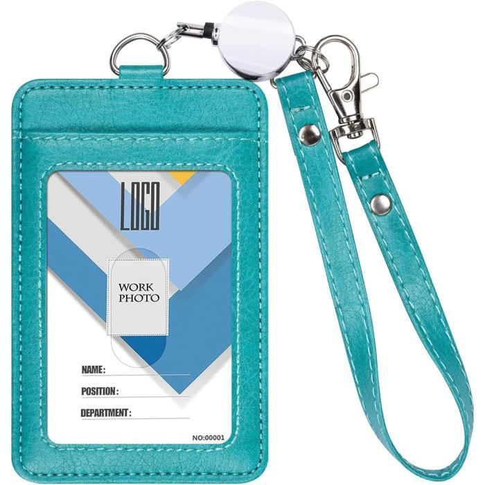 Porte Badge Wisdompro Cuir - Double Face Avec Cordon Réglable, 3-4 Cartes, Rose