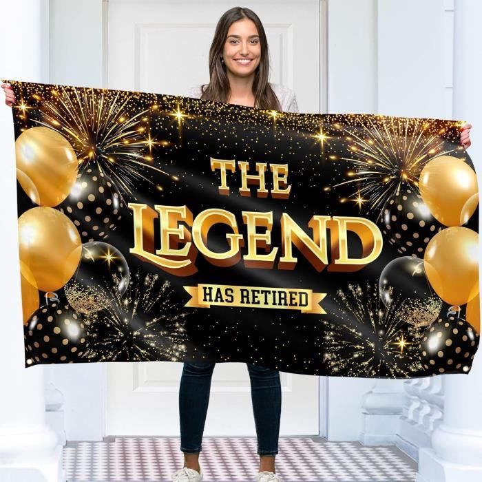 Bannière « Vive La Retraite » – 1,6 X 3 M – Noir Or Rose – Polyester – Déco Intérieur Extérieur