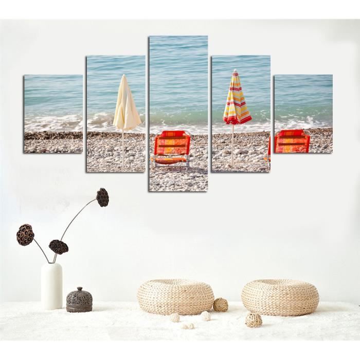 Wallpaper 5 Pcs Set Art Mur Plage De Toile Chaise De Plage Decoration Maison Free