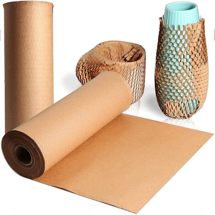 Rouleau Papier Emballage Nid D'Abeille Perforé 38 Cm X 35 M - Alternative Écologique Au Papier Bulle - Marron