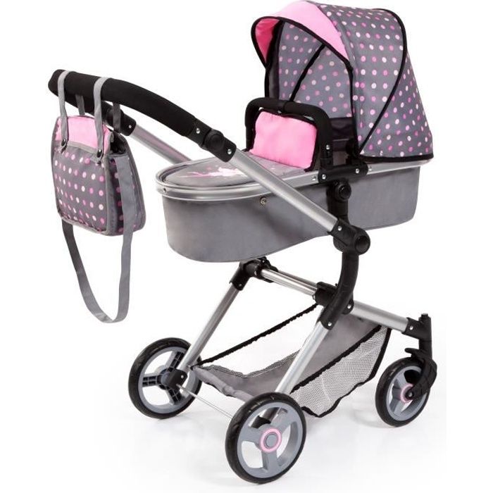 Combi 3 en 1 pour poupee et poupon : poussette landau cosy - Rose / Gris -  Poignee 55 à 82 cm - Cdiscount Jeux - Jouets