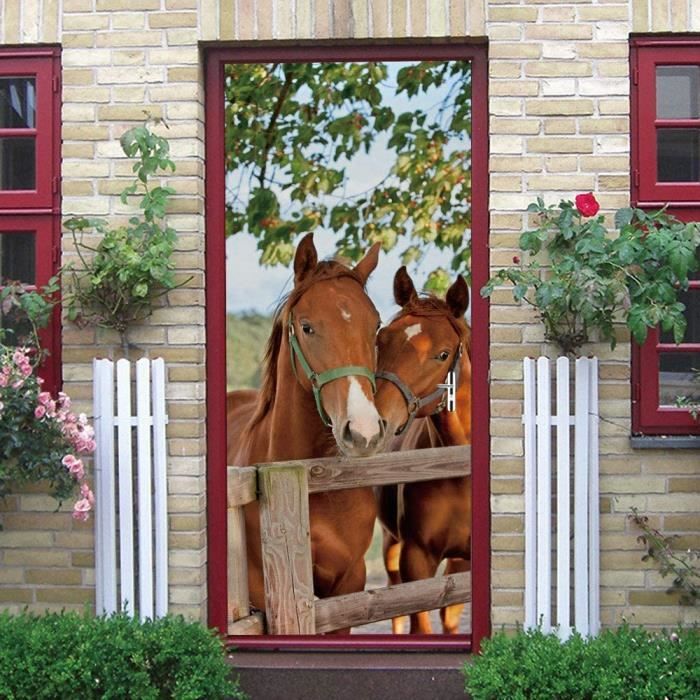 Stickers Porte 3D Forêt - Autocollant Mural PVC Amovible 77x200 Cm Pour Décoration Intérieure