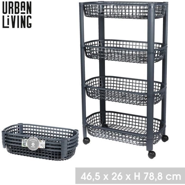 Chariot de rangement - LIBERTY - 4 niveaux - Blanc - Plastique - Roulant
