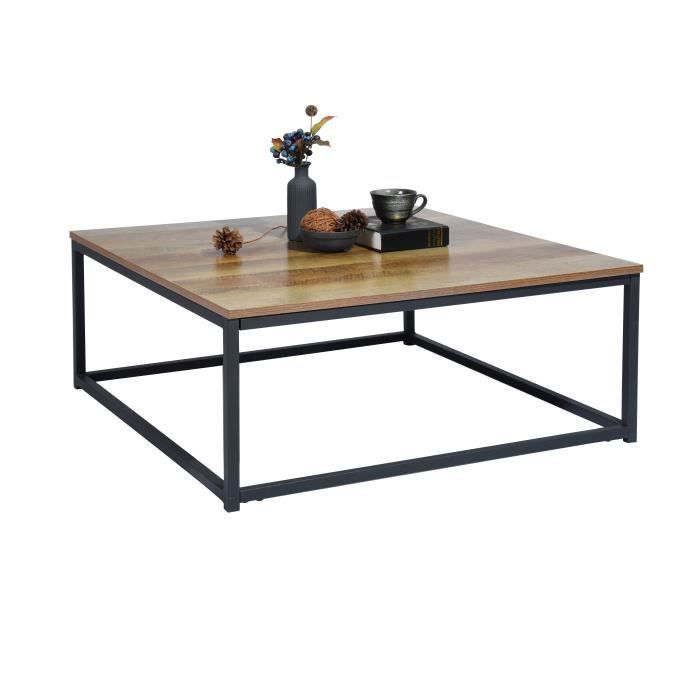 meubles cosy moderne table basse bout canape 80x80cm plateau panneau bois marron metal peint noir pour la maison cdiscount maison