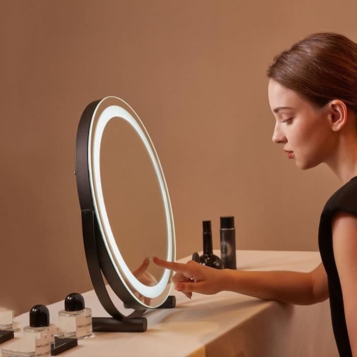 Miroir Cosmétique Rond Lumineux LED Miroir sur Pied Rotation 360° pour  Table Coiffeuse Chambre, Miroir De Maquillage avec Lumi[616] - Cdiscount  Maison