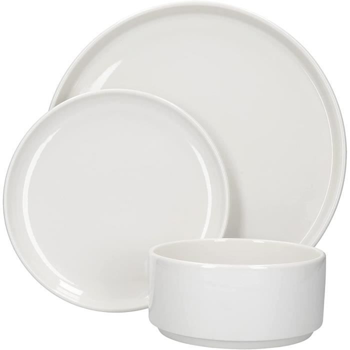 Service De Table Camberlie Mikasa - Porcelaine Blanche Style Scandinave, 12 Pièces (4 Grandes Assiettes, 4 Petites, 4 Bols)