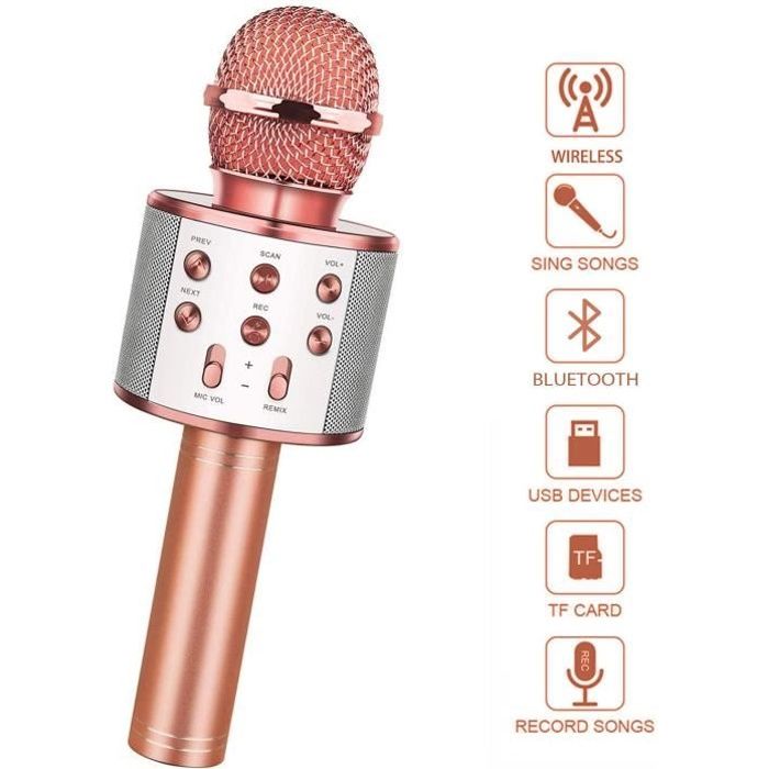 Microphone Bluetooth sans fil Karaoké pour Enfants, Cadeau & Jouet