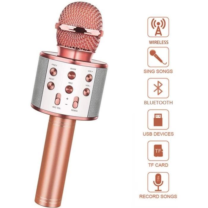Microphone Bluetooth Karaoké Hanzete Pour Enfants - Portable Avec Haut-Parleur Intégré