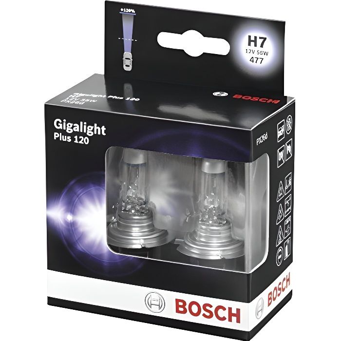 Bosch 1987301107 - AUTO/MOTO - AMPOULES - Px26D Gigalight Plus 120 H7 Paire  d`ampoules xénon culot H7 12 V/55 W - Cdiscount Auto