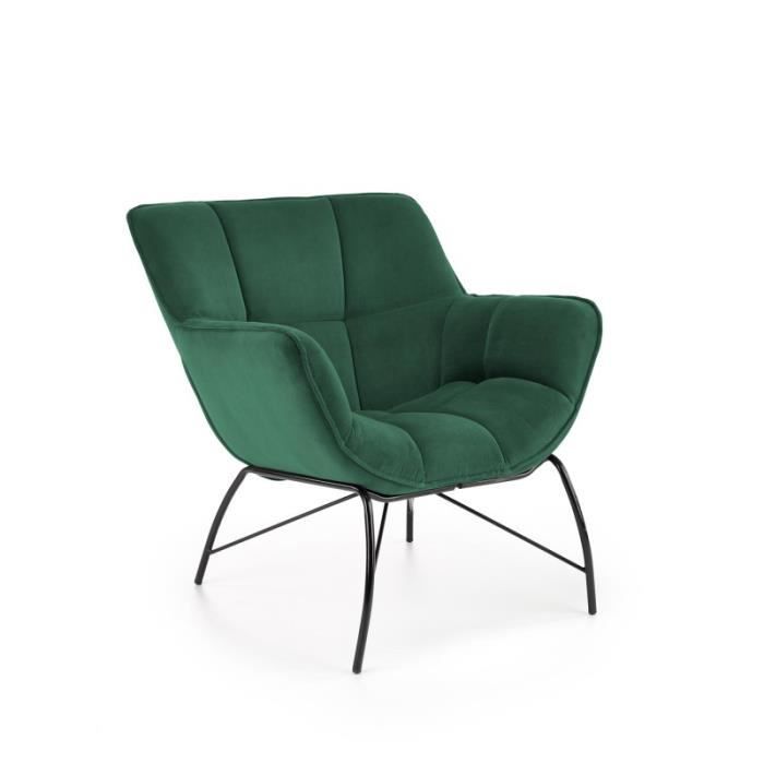 fauteuil en tissu velours 74 x 73 x 78 cm - vert foncé