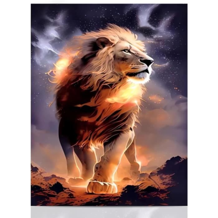 Lion Diamond Painting 5D Adulte 30x40cm - Kit Broderie Diamant Animaux Complet - Décoration Murale