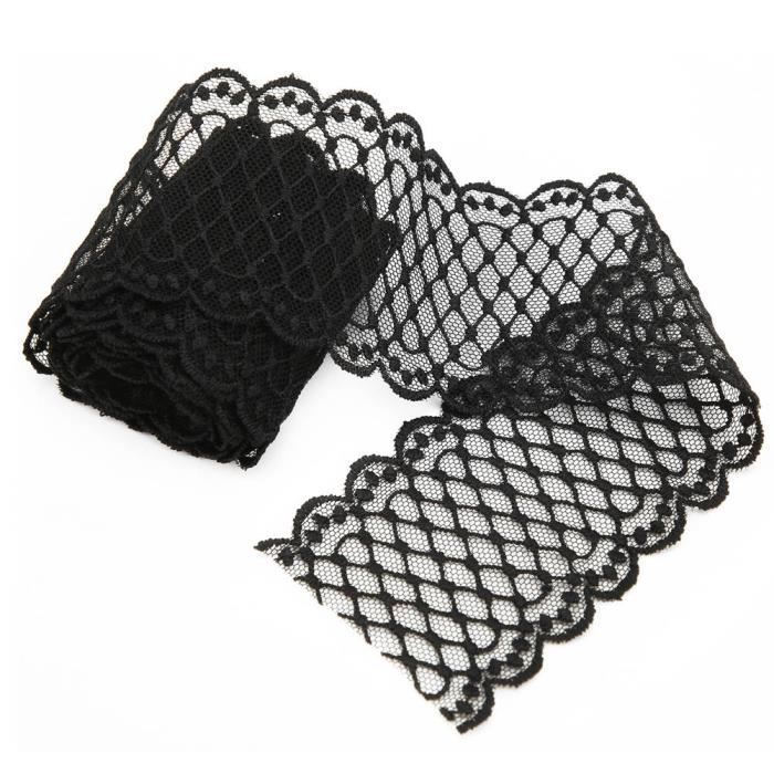 Ruban Dentelle Extensible Noir - 10mm De Large, 27.4m De Long - Bords Ondulés, Motifs Fleurs - Pour Couture, DIY, Décoration Mariage, Emballage Cadeau