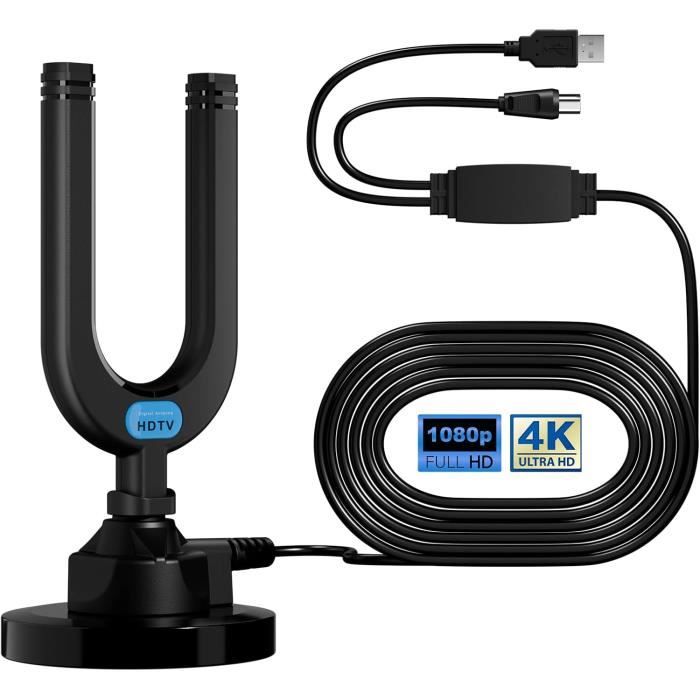 Antenne TV Intérieure Amplifiée – Réception 600 Km, 360°, Câble 10 M, Pour HDTV 1080P, Sans Abonnement - 4