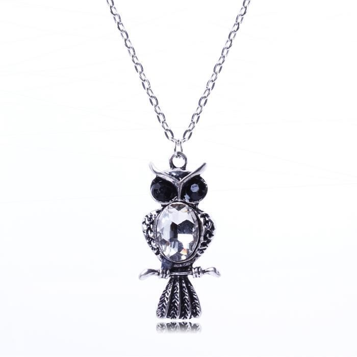 Collier Sautoir Chouette Décoré Pierres Et Strass Métal Argenté - Sans Nickel, Neuf Avec étiquettes