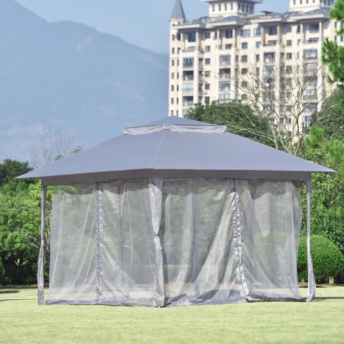 Tonnelle De Jardin JUMMICO 3,24x3,24m - Toit Double Imperméable UV50+, Moustiquaire Incluse - Barnum Pliant Avec Sac à Roulettes Pour Camping Et Fêtes